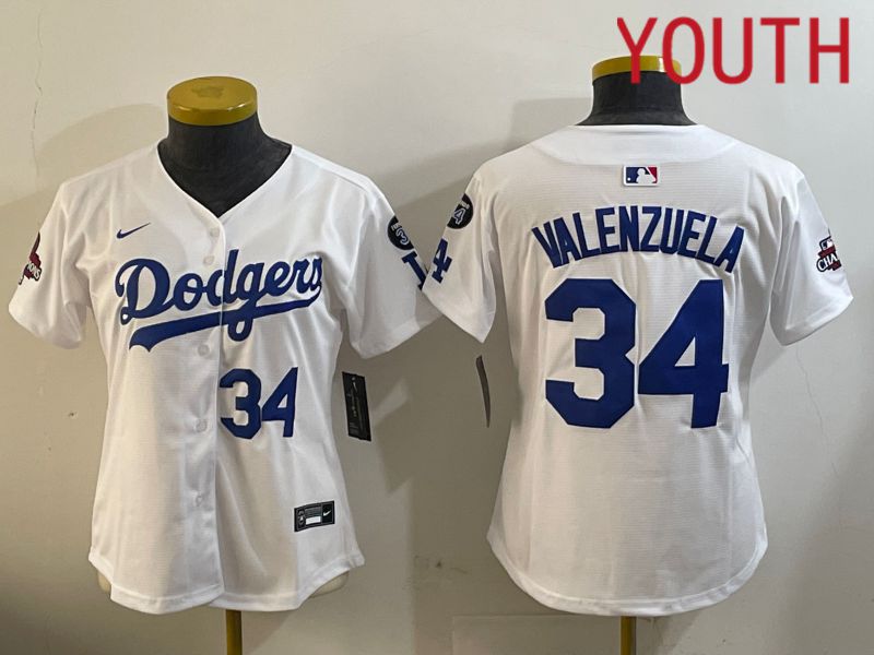 Youth Los Angeles Dodgers #34 Valenzuela White Game 2024 Nike MLB Jersey style 12092->youth mlb jersey->Youth Jersey